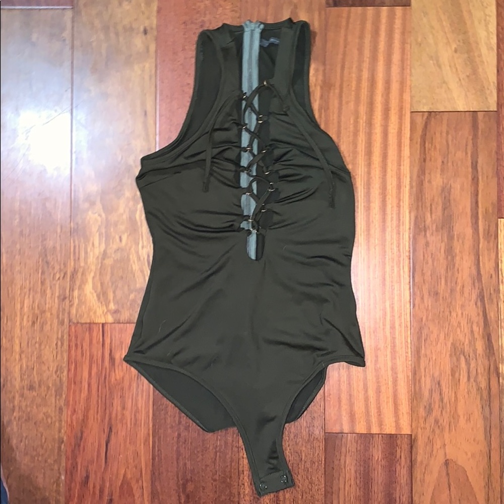 Green lace up bodysuit